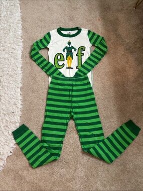 Green and White Elf Stripe Pajama Set